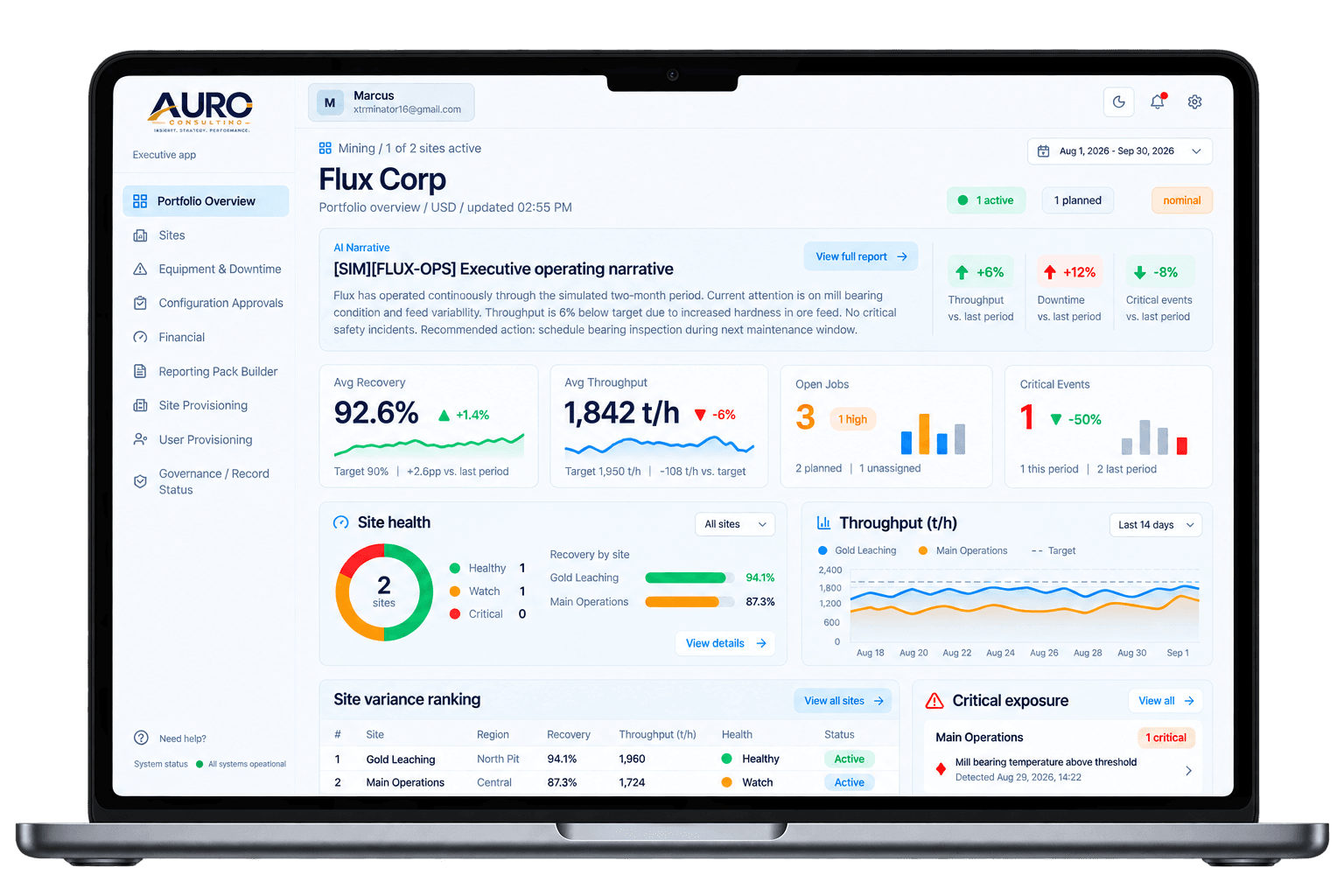 Auro executive platform portfolio overview dashboard